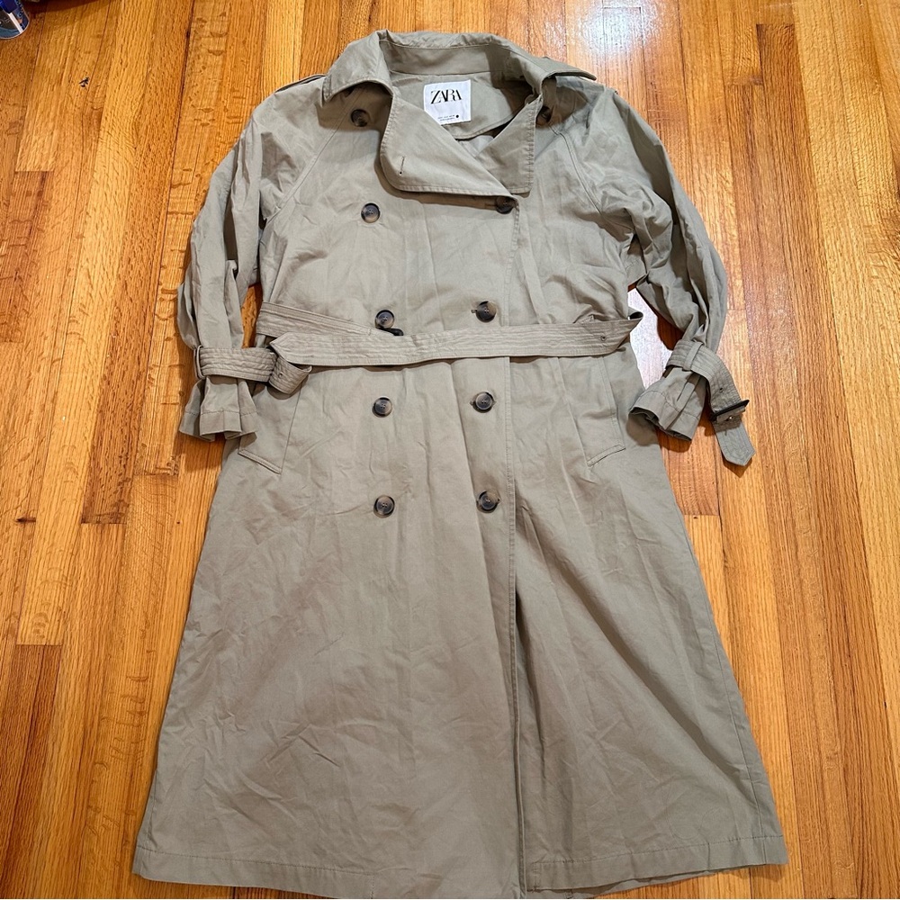 Zara Beige Double-Breasted Trench Coat